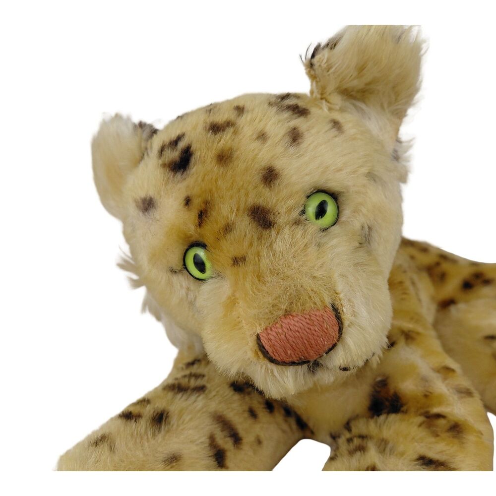 Steiff Lying Leopard Cub 9" Green Eyes Mohair Germany 1950s No Button Vtg Read